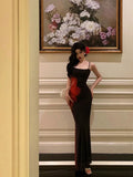 Sheath Spaghetti Straps Black Long Prom Dresses Birthday Outfits Evening Gown SD828
