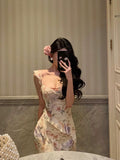 Sheath Straps Floral Chiffon Long Prom Dresses Birthday Outfits Evening Gown SD834