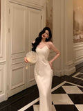 Mermaid Spaghetti Straps White Date Night Dress Prom Dresses Birthday Outfit SD835