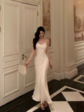 Mermaid Spaghetti Straps White Date Night Dress Prom Dresses Birthday Outfit SD835