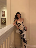 Sheath Spaghetti Straps Floral White Date Night Dress Prom Dresses Birthday Outfit SD840