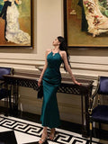 Sheath Halter Sleeveless Green Silk Satin Prom Dresses Birthday Outfits SD843