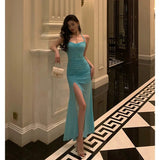 Sheath Halter Blue Date Night Dress Prom Dresses Birthday Outfit SD848