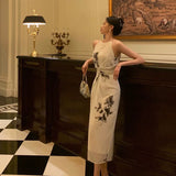 A Line Halter White Chiffon Date Night Dress Prom Dresses Birthday Outfit SD850