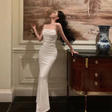 Sheath Spaghetti Straps White Long Prom Dresses Birthday Outfits SD852