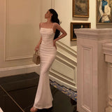 Sheath Spaghetti Straps White Long Prom Dresses Birthday Outfits SD852