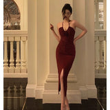 Sheath Halter Date Night Dress Prom Dresses Red Birthday Party Outfit SD855
