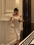 Sheath Off The Shoulder White Prom Dresses Birthday Outfits SD857