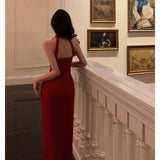 A line V neckline Sleeveless Red Date Night Dress Prom Dresses Birthday Party Outfit SD863