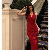 A line V neckline Sleeveless Red Date Night Dress Prom Dresses Birthday Party Outfit SD863
