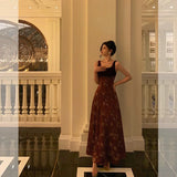 A Line Straps Burgundy Velvet Floral Prom Dresses Birthday Outfits Evening Gown SD864