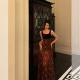 A Line Straps Burgundy Velvet Floral Prom Dresses Birthday Outfits Evening Gown SD864