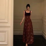 A Line Straps Burgundy Velvet Floral Prom Dresses Birthday Outfits Evening Gown SD864