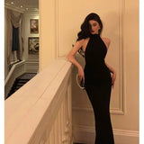Sheath High Neckline Backless Black Prom Dresses Birthday Outfits SD865