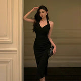 Sheath V Neckline Knee Length Black Prom Dresses Birthday Outfits SD866