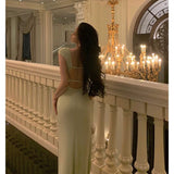 Sheath Square Neckline Cap Sleeves Mint Green Date Night Dress Prom Dresses Birthday Party Outfit SD868