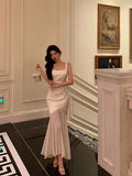 Mermaid Straps Sleeveless Ivory Date Night Dress Prom Dresses Birthday Party Outfit SD871