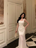Mermaid Straps Sleeveless Ivory Date Night Dress Prom Dresses Birthday Party Outfit SD871