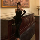 Mermaid High Neckline Black Velvet Prom Dresses Birthday Outfits Evening Gown SD873