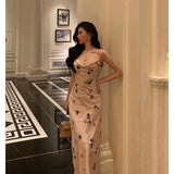 Sheath Spaghetti Straps Sleeveless Floral Date Night Dress Prom Dresses Birthday Party Outfit SD874