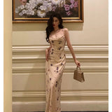 Sheath Spaghetti Straps Sleeveless Floral Date Night Dress Prom Dresses Birthday Party Outfit SD874