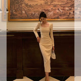 Sheath Square Neckline Long Sleeves Date Night Dress Prom Dresses Birthday Party Outfit SD881