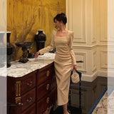 Sheath Square Neckline Long Sleeves Date Night Dress Prom Dresses Birthday Party Outfit SD881