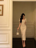 Sheath Square Neckline Short Sleeves Date Night Dress Prom Dresses Birthday Party Outfit SD882