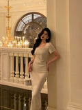 Sheath Square Neckline Short Sleeves Date Night Dress Prom Dresses Birthday Party Outfit SD882