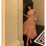 A Line Spaghetti Straps Chiffon Floral Sleeveless Date Night Dress Prom Dresses Birthday Party Outfit SD884