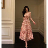 A Line Spaghetti Straps Chiffon Floral Sleeveless Date Night Dress Prom Dresses Birthday Party Outfit SD884