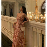 A Line Spaghetti Straps Chiffon Floral Sleeveless Date Night Dress Prom Dresses Birthday Party Outfit SD884