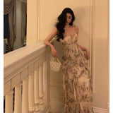 A Line Spaghetti Straps Chiffon Floral Sleeveless Date Night Dress Prom Dresses Birthday Party Outfit SD886