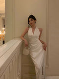 Sheath V Neckline Sleeveless Date Night Dress White Prom Dresses Birthday Party Outfit SD887