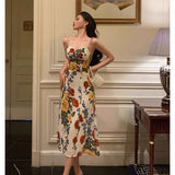 A line Spaghetti Straps Floral Date Night Dress Prom Dresses Birthday Party Outfit SD891