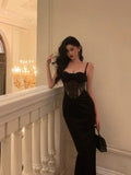 Sheath Spaghetti Straps Black Lace Date Night Dress Prom Dresses Birthday Party Outfit SD892