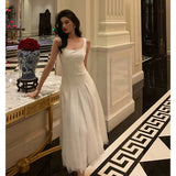 A line Straps White Date Night Dress Tulle Prom Dresses Birthday Party Outfit SD893