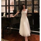 A line Straps White Date Night Dress Tulle Prom Dresses Birthday Party Outfit SD893