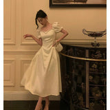 French A line Short Sleeves Ivory Satin Prom Dresses Birthday Outfits Evening Gown SD896