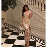 Mermaid Spaghetti Straps Pink Floral Date Night Dress Prom Dresses Birthday Party Outfit SD901