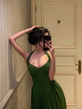 A Line Halter Dark Green Prom Dresses Birthday Outfits Evening Gown SD903