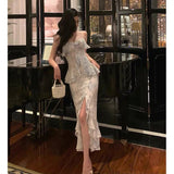 Sheath Spaghetti Straps Chiffon Floral Prom Dresses Birthday Outfits Evening Gown SD912