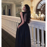A line Scoop Neckline Black Backless Prom Dresses Birthday Outfits Evening Gown SD913
