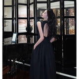 A line Scoop Neckline Black Backless Prom Dresses Birthday Outfits Evening Gown SD913