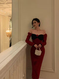 French Sheath Long Sleeves Red Prom Dresses Birthday Outfits Evening Gown SD914