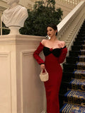 French Sheath Long Sleeves Red Prom Dresses Birthday Outfits Evening Gown SD914