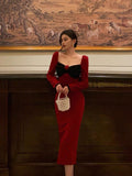 French Sheath Long Sleeves Red Prom Dresses Birthday Outfits Evening Gown SD914