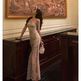 Sheath Spaghetti Straps Floral Long Prom Dresses Birthday Outfits Evening Gown SD916