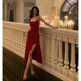 High Low Spaghetti Straps Red Prom Dresses Birthday Outfits Evening Gown SD917