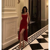 High Low Spaghetti Straps Red Prom Dresses Birthday Outfits Evening Gown SD917